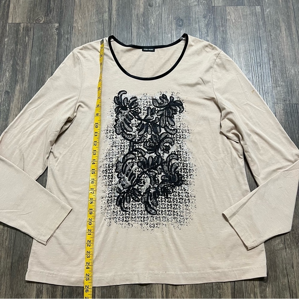 Gerry Weber Vintage Long Sleeves Round Neck Embroidered Front Top Shirt Tan L - Picture 11 of 12